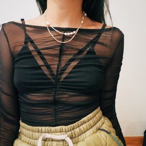 Sheer Ruched Black Top